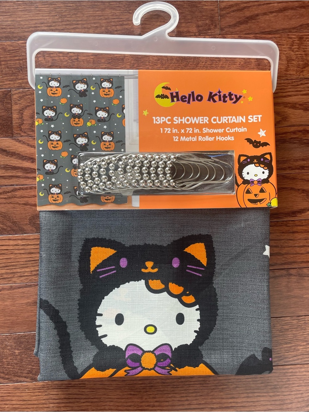Hello Kitty Halloween Kids Shower Curtain Set - Gray & Orange